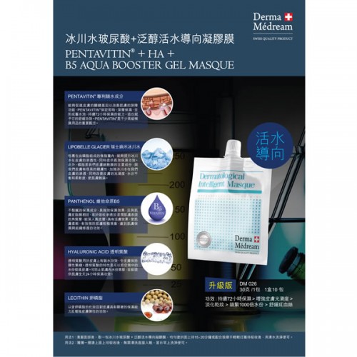 Derma medream 皇牌冰川水玻尿酸+泛醇活水導向凝膠面膜<升級版B5 aqua 保濕>